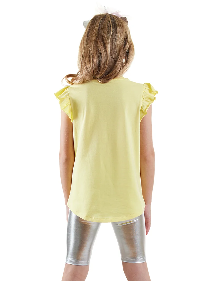 دينوكيدس طقم تي شيرت على شكل وحيد القرن باليه وسروال ضيق معدني